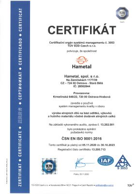 Certifikát ISO 9001 2017 - 2020